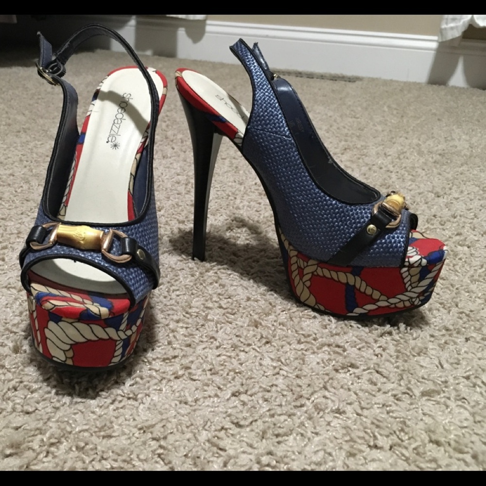 Nautical peep toe heels.